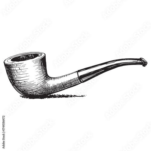Vintage illustration of a classic briar wood smoking pipe on a white background Vector Art