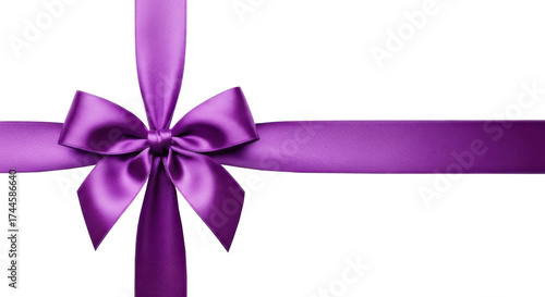 Purple Ribbon with Bow Tied. Horizontal Gift Decoration. Isolated on transparent background