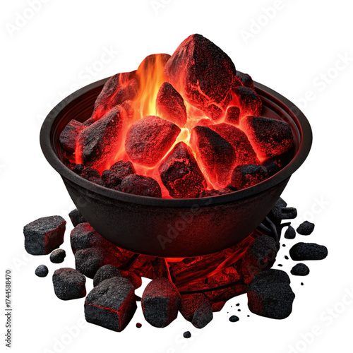 Blazing charcoal grill, ready for summer cookouts and backyard BBQs with vibrant flames and intense heat for grilling delicious food and unforgettable memories