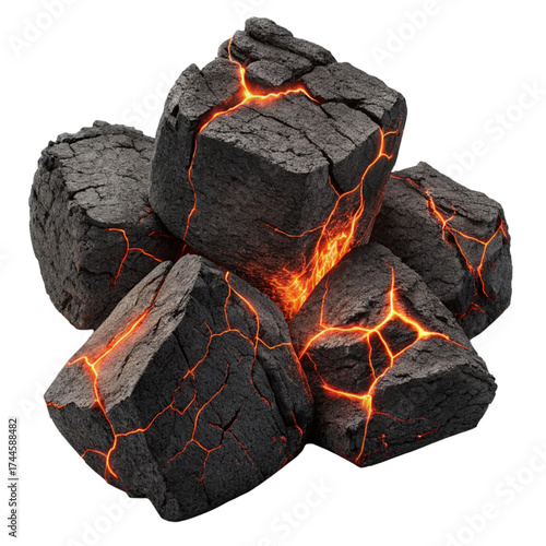 Hot glowing embers ready for grilling, campfire warmth, or conceptual power, energy, with fiery cracks and charcoal texture for a creative backdrop.
