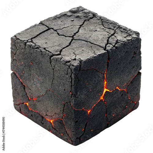 Dramatic cracked cube with glowing fissures for striking visual concepts, perfect for impactful designs and symbolic representations of strength and resilience