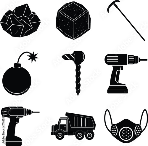 Miner Black vector isolated And White Background