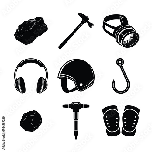 Miner Black vector isolated And White Background