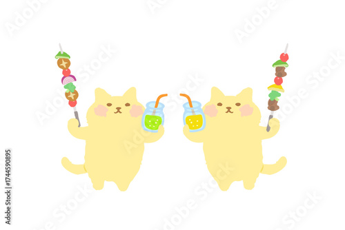 BBQ・バーべキューを楽しむかわいい猫のベクターイラスト素材