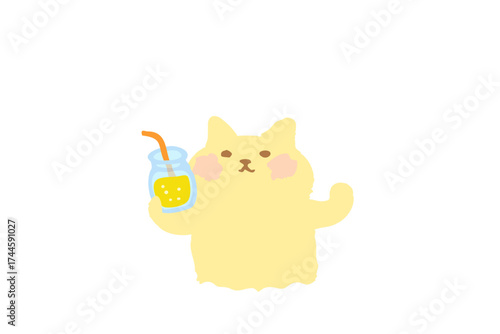 ドリンク持って乾杯するかわいい猫のベクターイラスト素材