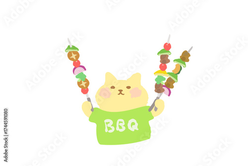 BBQ・バーべキューを楽しむかわいい猫のベクターイラスト素材