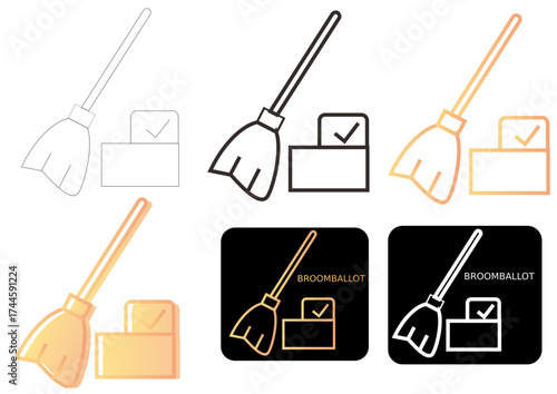 Elections Sweep Broomballot Icon Set for Political Reform and Clean Governance Concepts