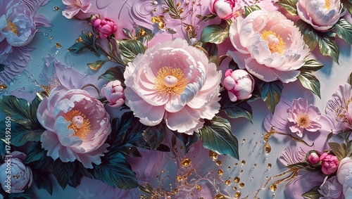 watercolor background with flowers and leaves. Abstract botanical illustration for posters—generative AI.