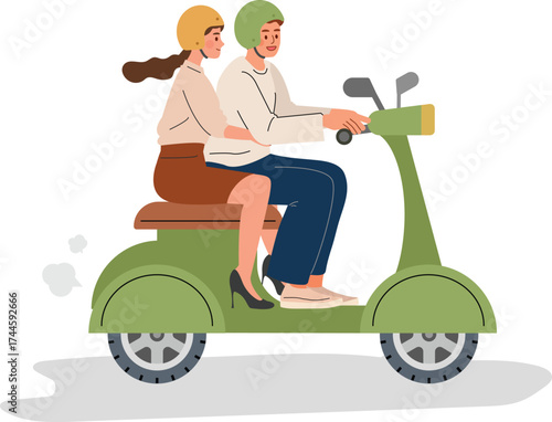 Flat illustration of Couple riding a scooter