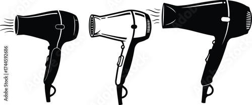 Hair dryer illustration, modern hairdryer design, electric blow dryer icon, beauty salon equipment, hairstyling tool graphic, professional appliance vector art