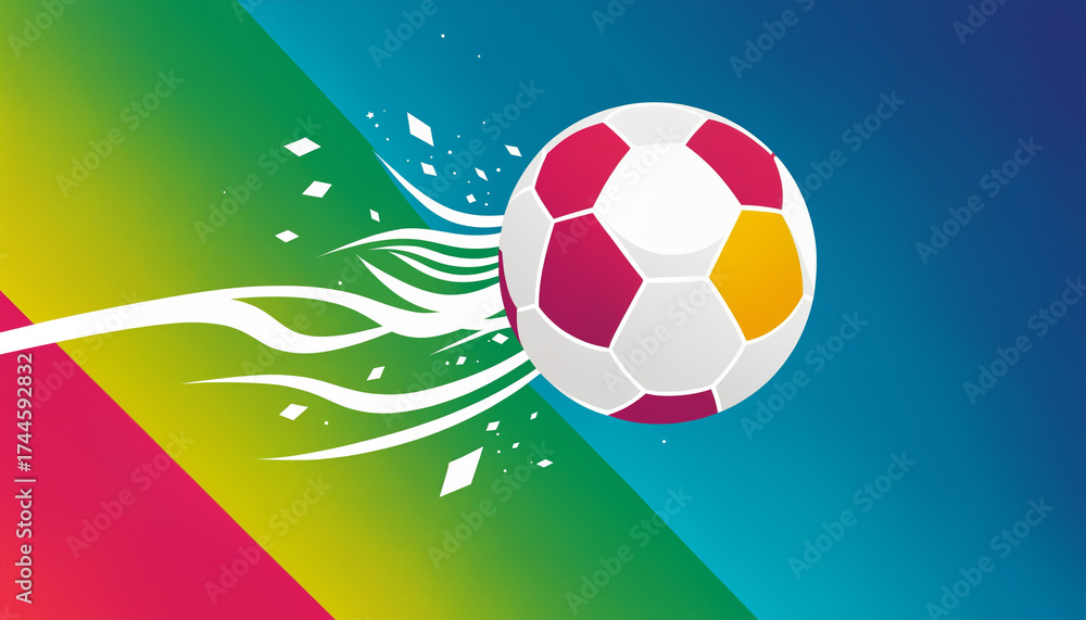 Fototapeta premium abstract colorful soccer ball speeding with motion trails illustration