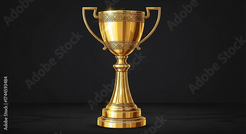 Golden trophy cup on a dark background, symbol of victory and achievement