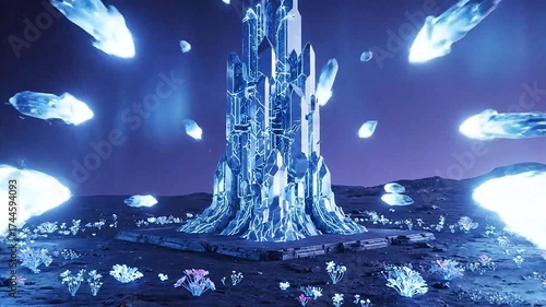 Glowing Crystal Formation on Alien Landscape