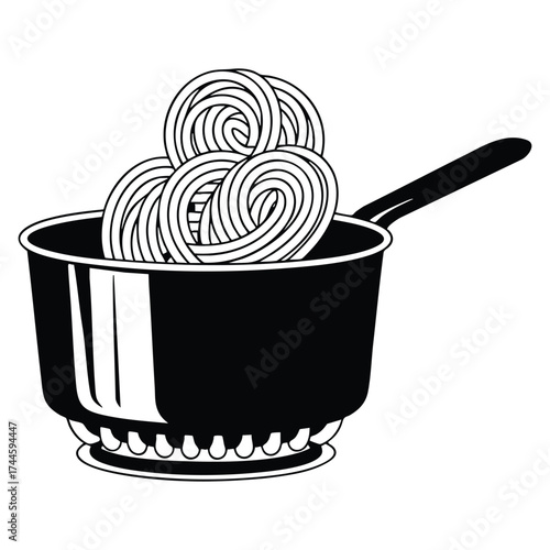 Black pot icon spaghetti pasta vector illustration minimalistic aesthetics elegance creativity ideal for Italian cuisine cafe restaurant menu company branding cartoon flat design