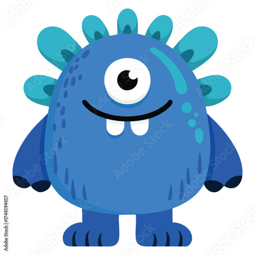 Blue monster cartoon vector illustration friendly mutant with one eye spikes suitable for website graphics emotions reactions expression and instant messenger stickers