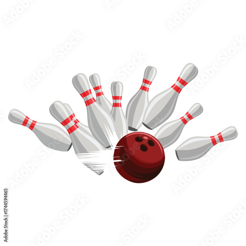 Bowling strike cartoon style illustration isolated on white background vector design perfect for sports entertainment logo or fun cartoon artwork