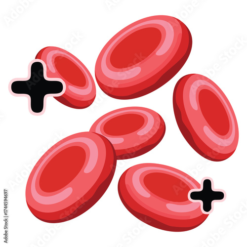 Cartoon flat vector illustration of medical icon with red blood cells perfect for diagnosis, testing, biochemical analysis, and social network health awareness designs