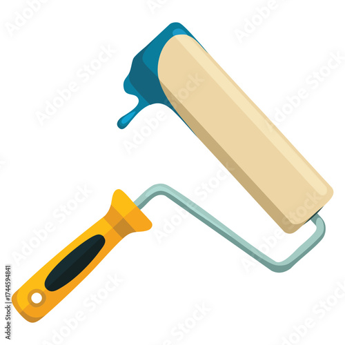 Construction tool icon featuring sticker with roller perfect for painting walls and ceilings during repairs design element for websites social media and online stores
