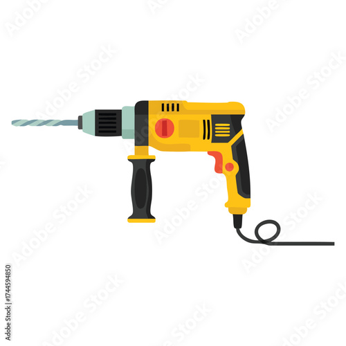 Construction tool icon vector illustration colorful sticker electric drill isolated perfect for websites, social networks, online stores, cartoon flat design