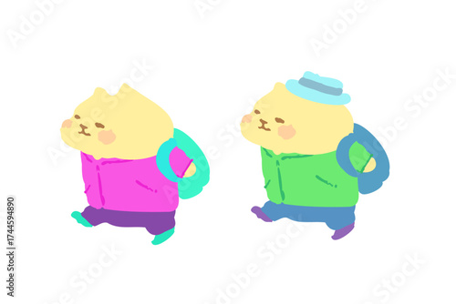 ハイキングを楽しむ可愛い猫のベクターイラスト素材