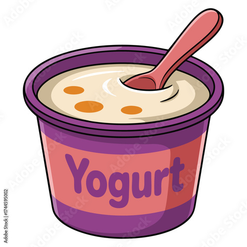 Cup of sweet yogurt with fruit pieces vector icon for dairy product concept perfect for online supermarket design, cartoon flat illustration, and sticker artwork