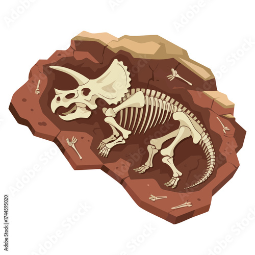 Dinosaur skeleton sticker vector illustration for paleontology archeology animals BC wildlife living organisms excavations bones rare antiquity graphic elements