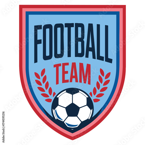 Football team badge vector illustration template layout ideal for branding logotype emblem sports fabric printing and active lifestyle cartoon flat design elements