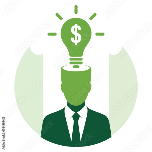 Green idea vector illustration of businessman icon minimalist style suitable for innovation, eco friendly business, sustainable projects, and modern design concepts