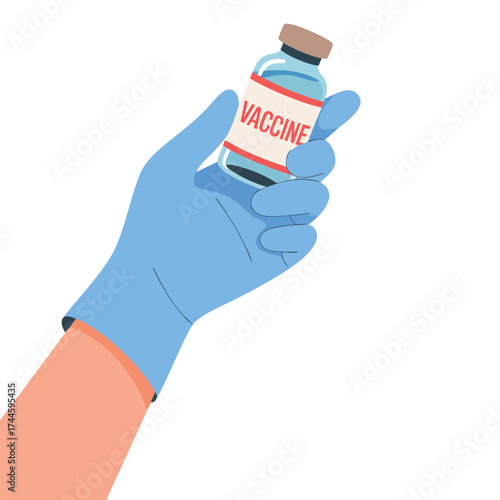 Hand with vaccine vial vector illustration cartoon flat style ideal for vaccination concept prevention of coronavirus and infectious disease awareness designs