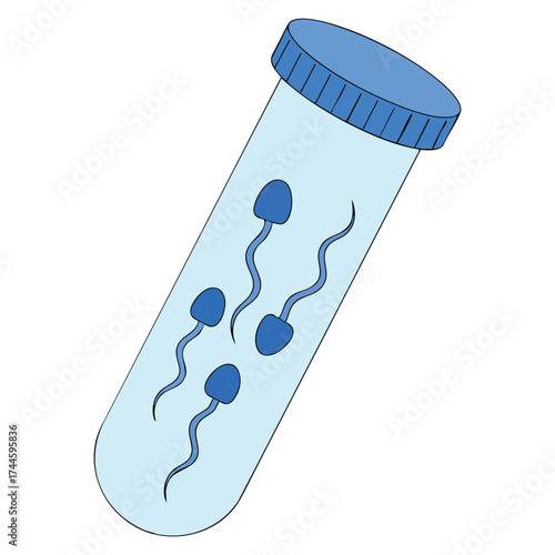 Medical container filled with sperm cells vector illustration clean flat graphic style isolated on white background representing sperm preparation process concept