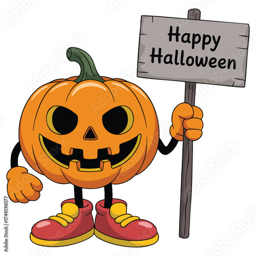 Pumpkin with sign vector illustration on white background isolated design element perfect for halloween autumn decoration festive cartoon artwork