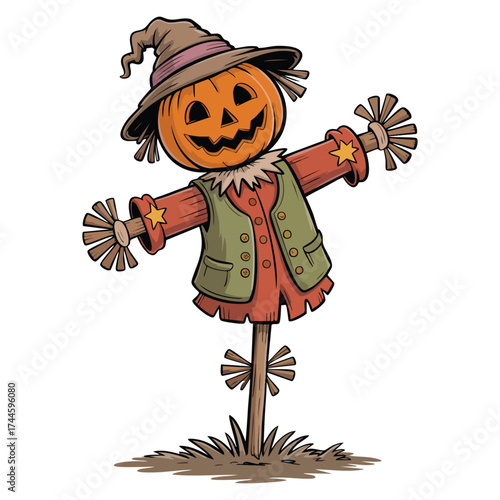Pumpkin scarecrow vector illustration isolated on white background ideal for spooky halloween decoration autumn design or festive themed creative artwork