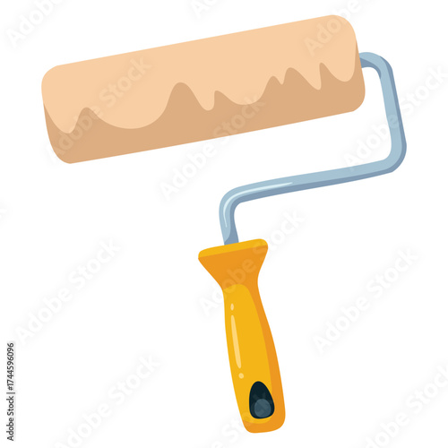 Roller construction tool icon sticker in vector flat style ideal for painting walls ceilings during repair work and as design element for online and social media platforms