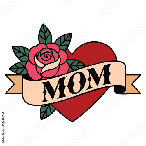 Retro style I love mom heart vector illustration perfect for greeting card typography poster design mother day celebration or family themed creative artwork