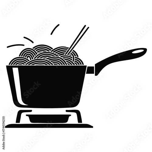 Spaghetti and pasta black pot icon vector illustration perfect for minimalistic creativity aesthetics Italian cuisine cafe restaurant menu company branding artwork