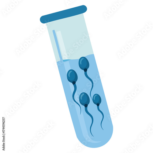 Sperm cells in medical container vector illustration clean flat isolated design element suitable for biology laboratory healthcare or educational themed vector artwork