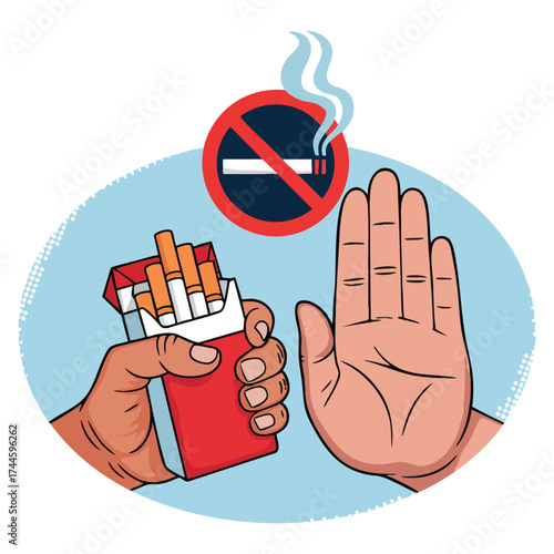 Stop smoking concept vector illustration with hand refusal of cigarettes perfect for motivational banner poster health care active lifestyle and strong mentality themes