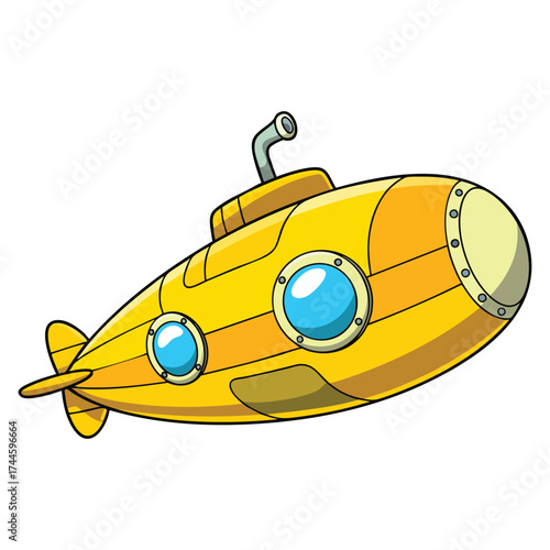 Vector illustration of cartoon submarine isolated design suitable for marine underwater adventure exploration or nautical cartoon creative artwork themes