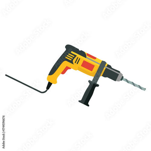Vector illustration of construction tool icon with electric drill isolated colorful sticker ideal for websites, social media, online store and creative design