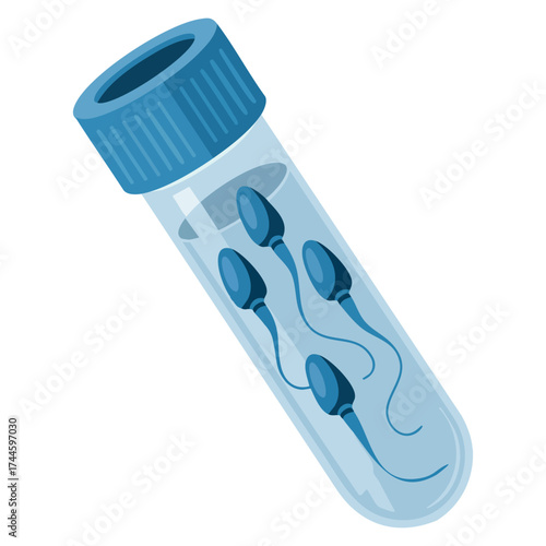 Vector illustration of medical container with sperm cells clean flat graphic style perfect for preparation process medical biology healthcare educational design