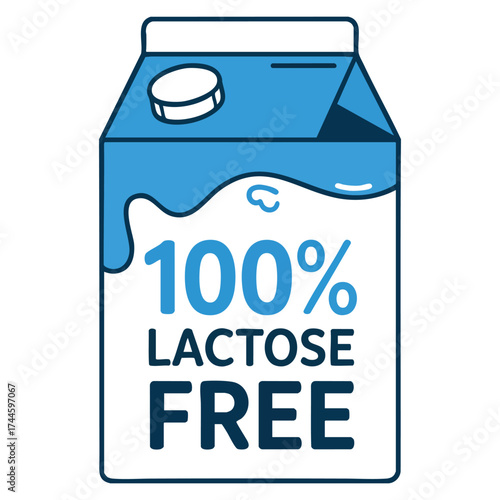 Vector illustration of lactose free milk icon perfect for 100 percent no lactose added product package healthy food nutrition and blue cow themed label