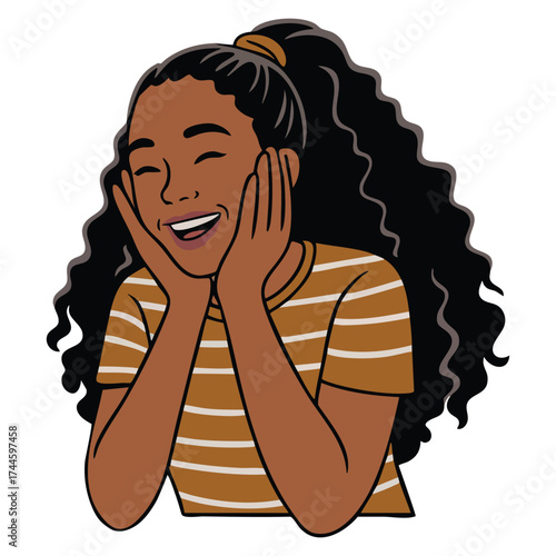 Vector illustration of young happy female character leaning head on hands relaxing with eyes closed perfect for cartoon girl poses everyday life or lifestyle concept
