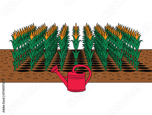 Vector illustration showing farming work in field with corn and plant stems perfect for rural countryside, botany, nature, poster or website banner artwork