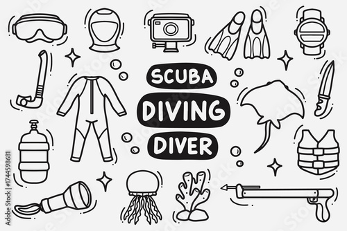 set of diving doodle good for background, wallpaper, element design, icon, etc