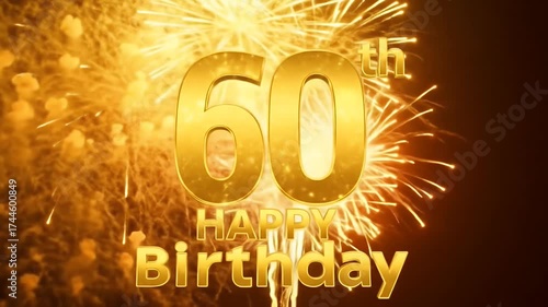 Golden 60th Happy Birthday Celebration with Fireworks.