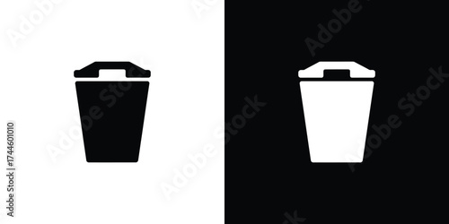 Waste Container Inverted Colors Icon, Recycle Bin Silhouette on Split White and Black