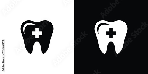 Dental Care Icon with Cross Symbol, Molar Tooth Silhouette Transparent Design