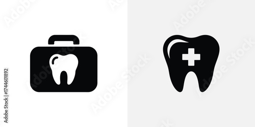 Dental Care Icons Tooth Inside Medical Kit and Tooth with Cross Sign, Transparent Background