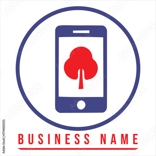 Blue circle phone red tree text vector