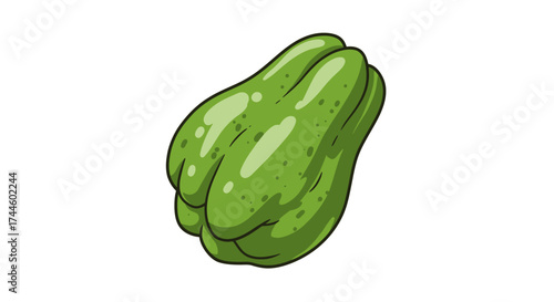 A vibrant vector illustration of a single green chayote squash, a nutritious vegetable, presented on a clean white background, perfect for culinary and health-related design projects.